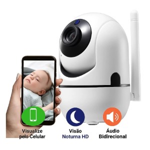 Baba Eletrônica Câmera Wifi Visão Noturna Hd 360° Som Alarme