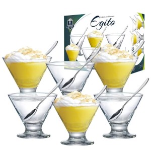 Conjunto De Vidro 6 Taças de Sobremesa com 6 Colheres