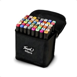 Conjunto Canetas Marcador Colorida Ponta Dupla Kit 48 Cores Estojo Escolar Canetinha