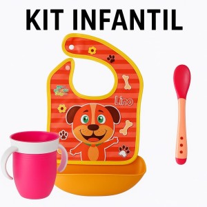 Kit Infantil Babador Pega Migalhas Colher Silicone Copo Rosa