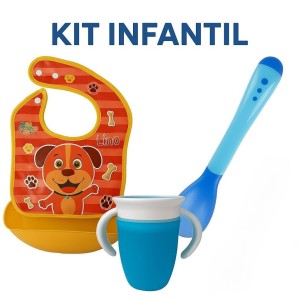 Kit Infantil Babador Pega Migalhas Colher Silicone Copo Azul