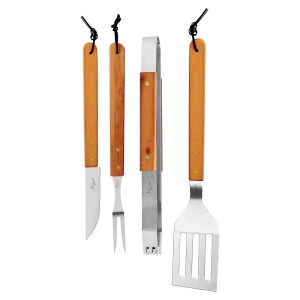 Kit de Churrasco Cabos de Madeira e Inox 4 Peças